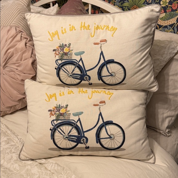 Set of 2 “Joy is in the Journey” Decorative Pillow with Bicycle Design - Picture 2 of 5